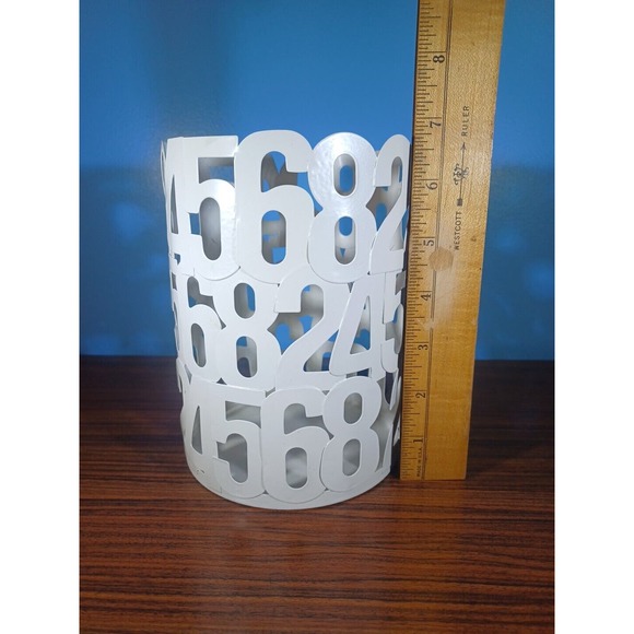 White Metal Numbers Mini Trash Can/ Candle Holder - Picture 4 of 13